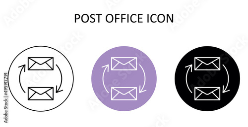 Vector illustration with post office icon. Outline drawing.