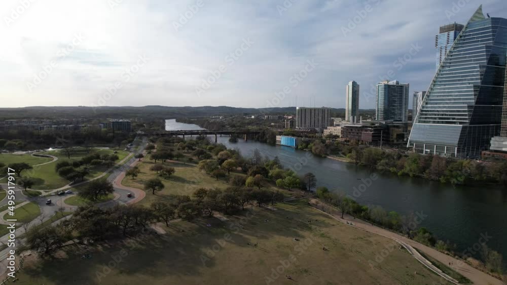 Austin Drone Skyline at Lamar Blvd Bridge