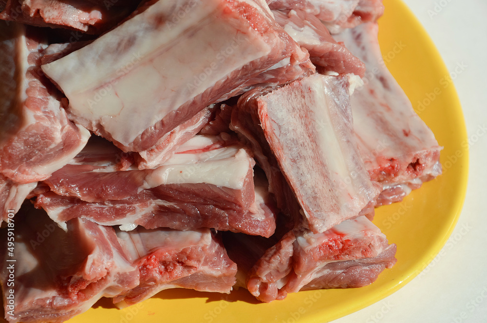 pork ribs with meat and streaks of fat. ingredients for cooking.