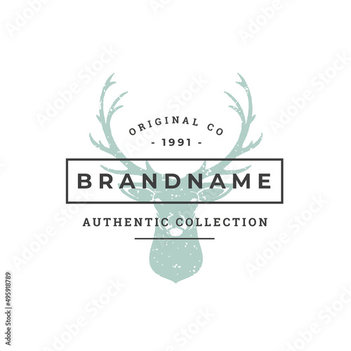 Deer hand drawn logo isolated on white background vector illustration for labels, badges, t-shirt and other design.