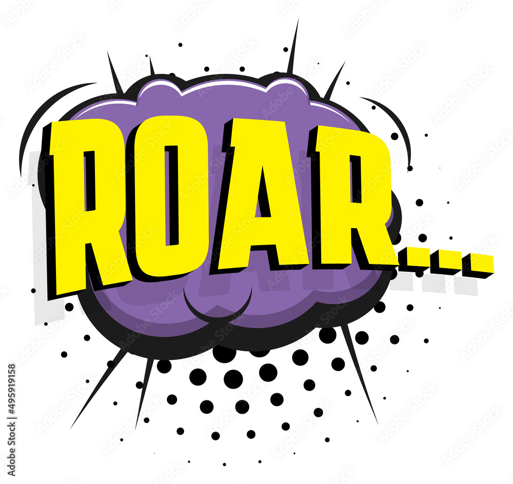 Roar comic balloon sticker. Pop art label