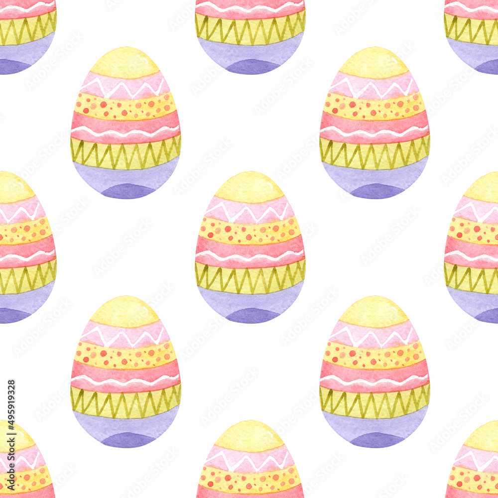 Watercolor easter eggs seamless pattern on white