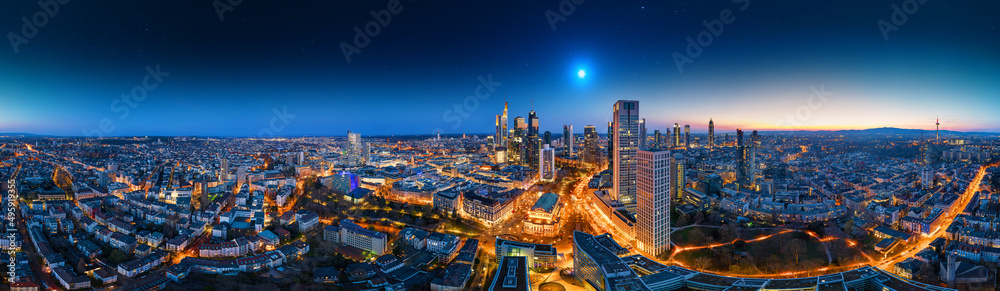 frankfurt am main 360° aerial night skyline