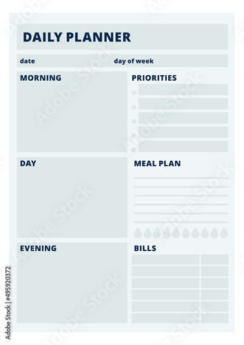 Daily planner template. Business paper blank layout