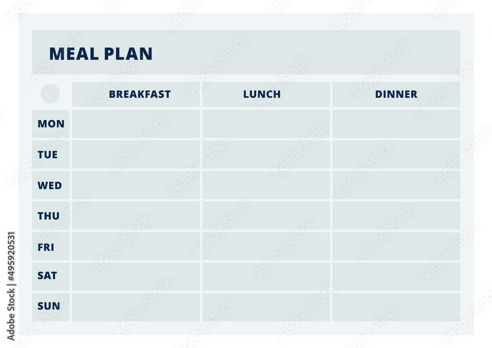 Meal plan template. Diet nutrition tracker page Meal plan template. Diet nutrition tracker page