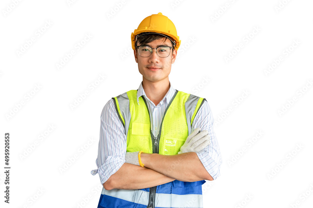 Portrait of handsome engineer with crossed arms isolated on white backgrounds. Portrait of handsome engineer with crossed arms isolated on white backgrounds.