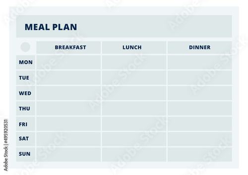 Meal plan template. Diet nutrition tracker page