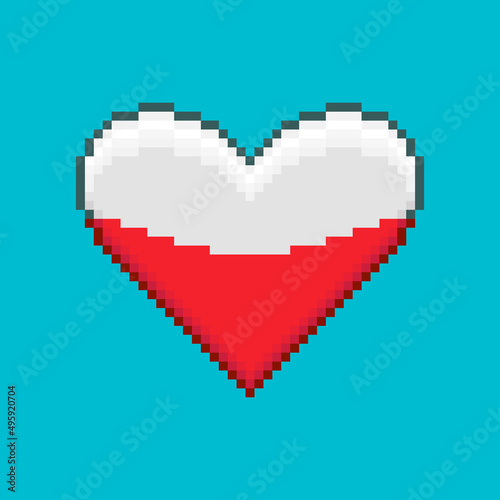 colorful simple vector flat pixel art illustration of icon in the shape of heart in the colors of the flag of Poland