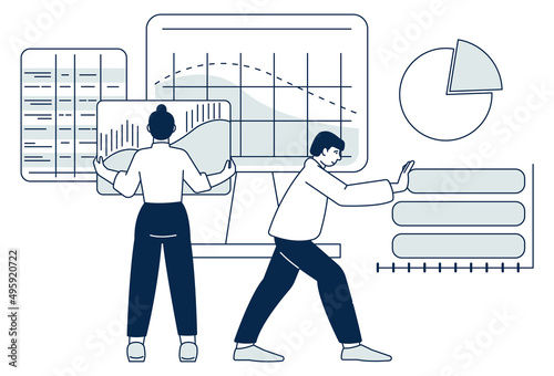 People analyzing data statistics. Business perfomance report
