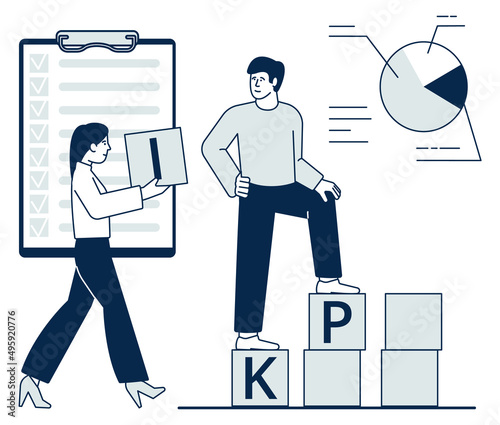 People analyzing kpi. Business perfomance indicators report