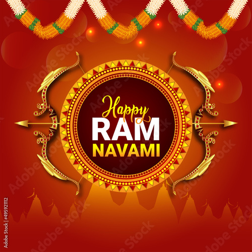 Realistic vector bow for happy ram navami celebration background
