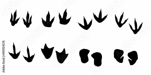 Dinosaur footprints set. Black silhouette. Dinosaur paw print. Vector illustration isolated on white background