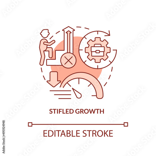 Stifled growth red concept icon. No career development. Sign of toxic workplace abstract idea thin line illustration. Isolated outline drawing. Editable stroke. Arial, Myriad Pro-Bold fonts used