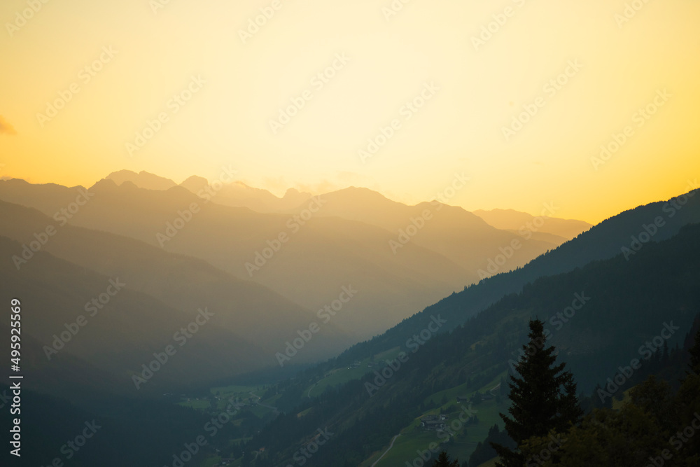 Alpine Sunset. Late sunset sky in the austrian alps