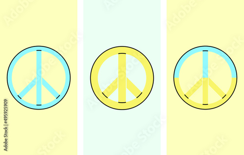 Pacifism symbols set isolated. Pacific icons. Peace icon. International symbol of the antiwar movement of the disarmament. Support Ukraine, stop war