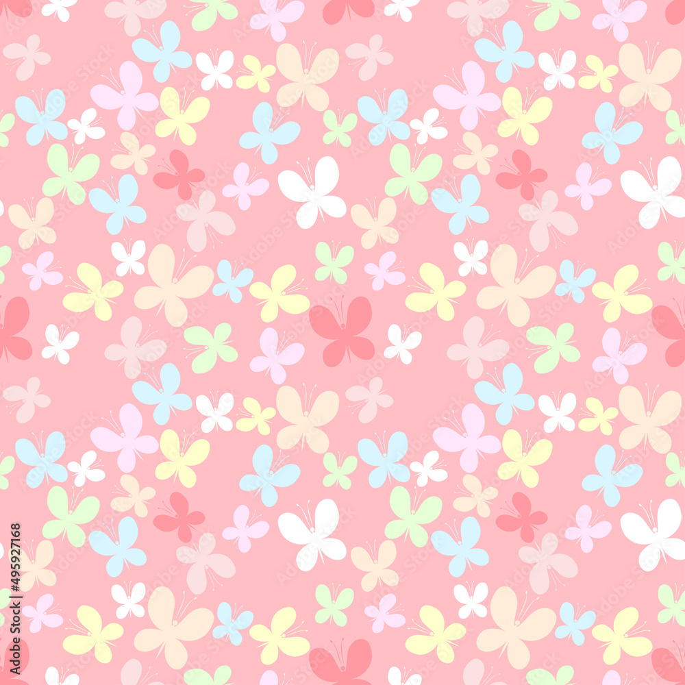 Pink seamless pattern with color butterfly.