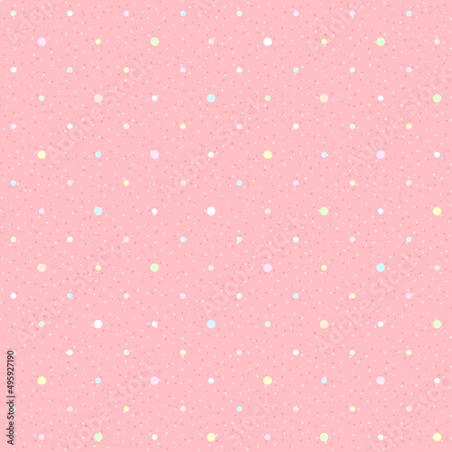 Pink seamless with color dots. Textured polka dots pattern