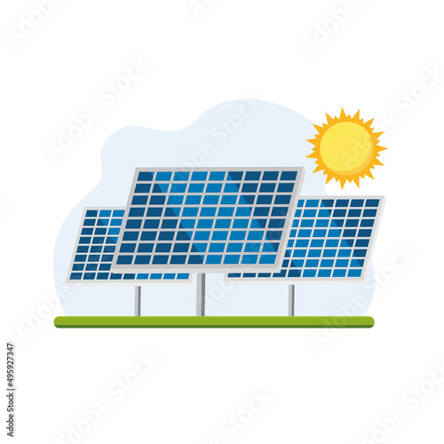 Solar panels or alternative sources of energy isolated on white background. Sun energy concept. Eco energy. Vector stock
