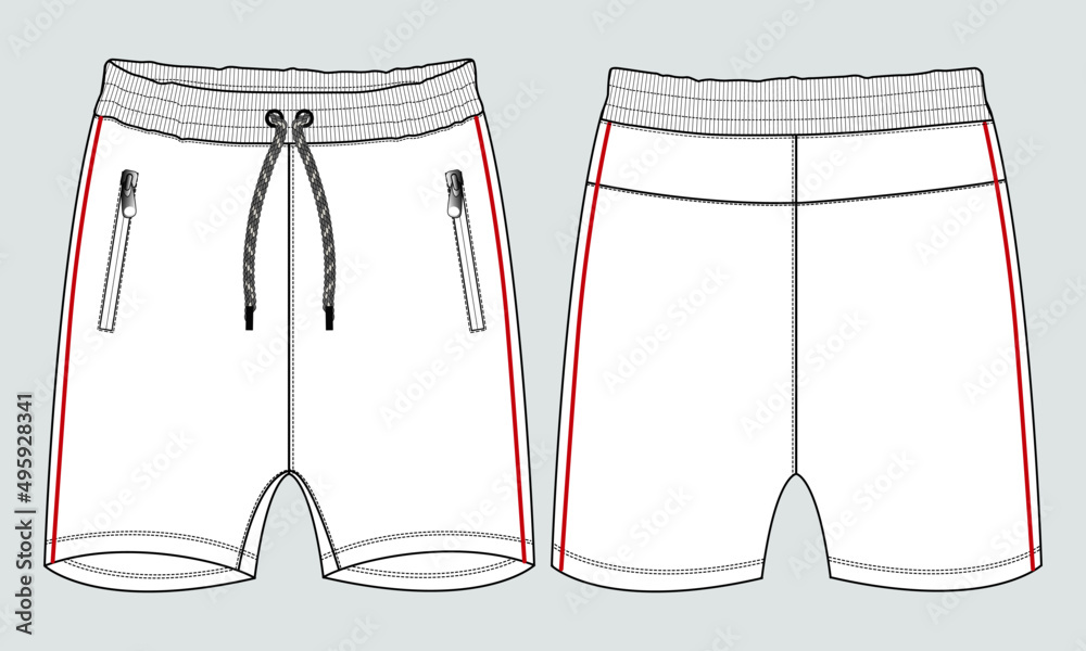 Boys Sweat Shorts pants Technical fashion flat sketch vector ...