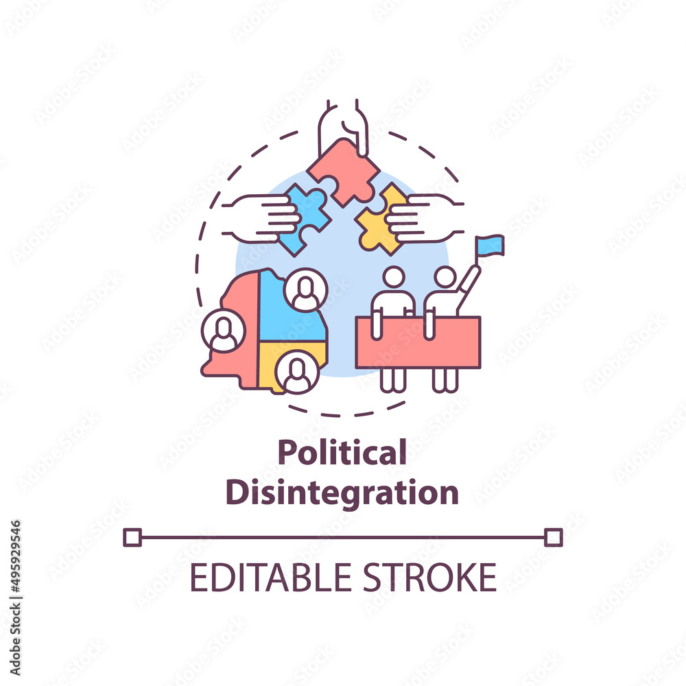 Political disintegration concept icon. Armed hostilities result abstract idea thin line illustration. National collapse. Isolated outline drawing. Editable stroke. Arial, Myriad Pro-Bold fonts used