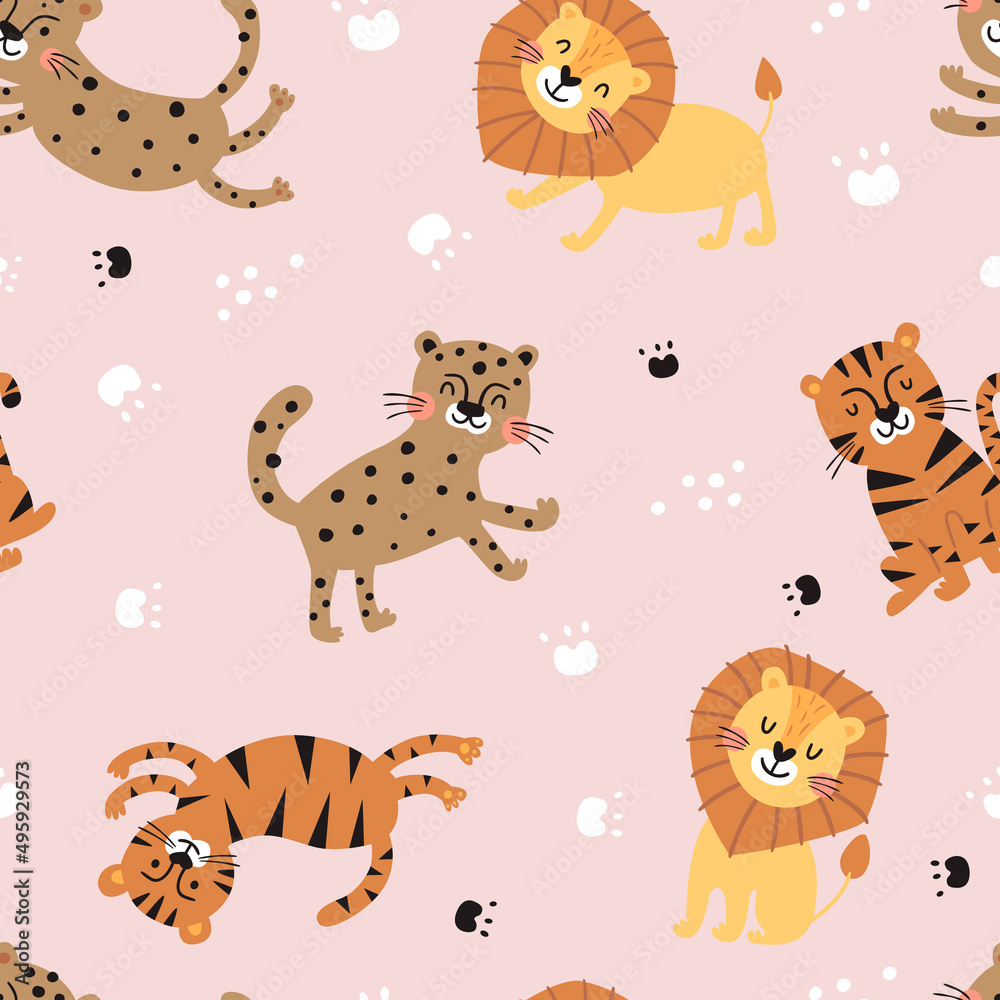 Naklejka premium Seamless pattern with jungle animals