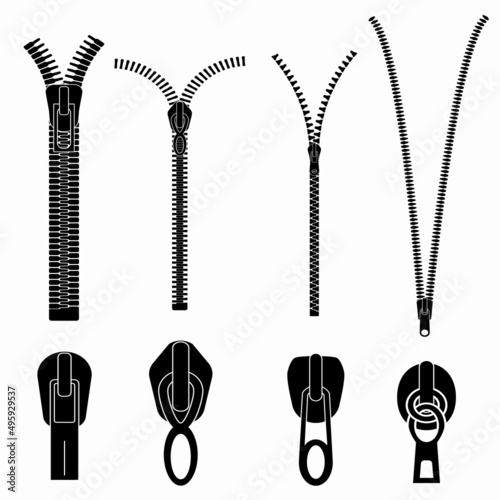 Zip pulls or zipper pullers, zippers set, zippered