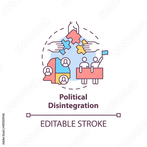 Political disintegration concept icon. Armed hostilities result abstract idea thin line illustration. National collapse. Isolated outline drawing. Editable stroke. Arial, Myriad Pro-Bold fonts used