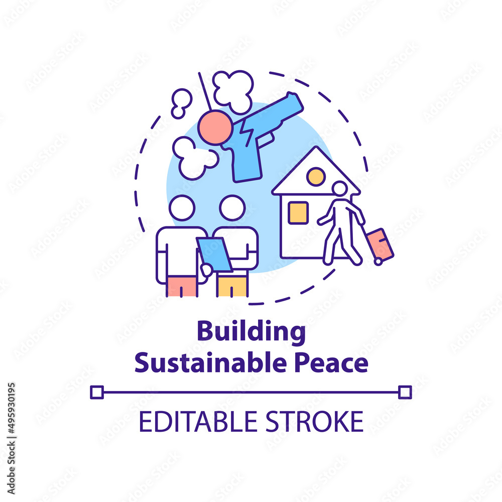 Building sustainable peace concept icon. Post conflict recovery abstract idea thin line illustration. Violence prevention. Isolated outline drawing. Editable stroke. Arial, Myriad Pro-Bold fonts used