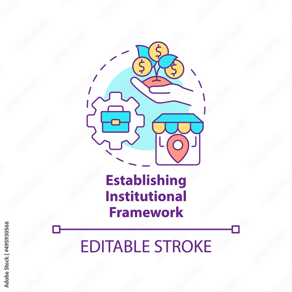 Establishing institutional framework concept icon. War-torn nation restoration abstract idea thin line illustration. Isolated outline drawing. Editable stroke. Arial, Myriad Pro-Bold fonts used