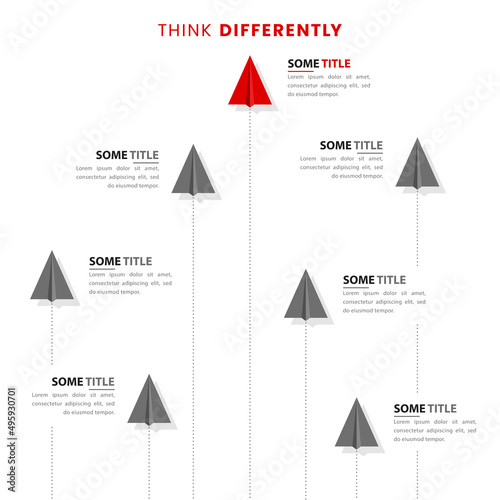 Infographic template with 7 paper planes. Think differently