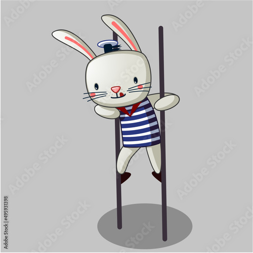 cute rabbit walks on stilts