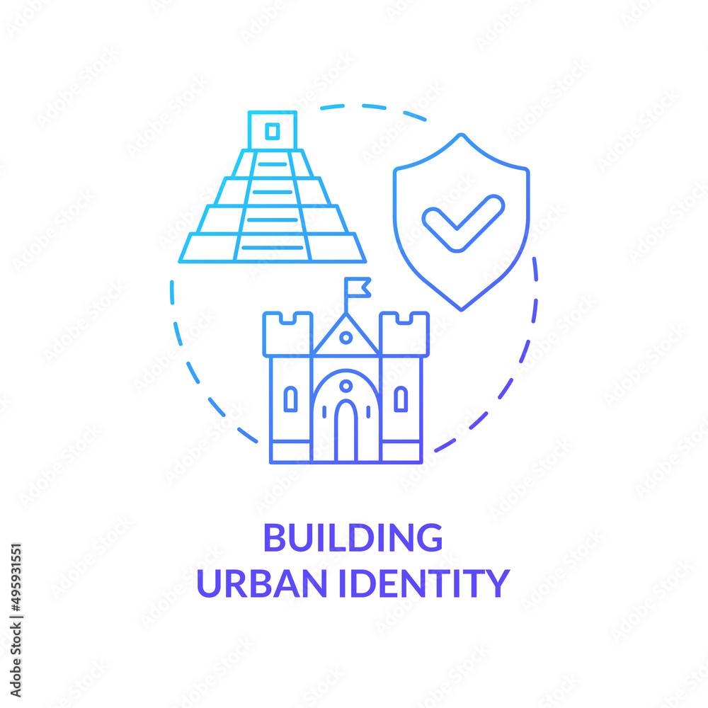 Building urban identity blue gradient concept icon. Architectural style. Conservation policy coverage abstract idea thin line illustration. Isolated outline drawing. Myriad Pro-Bold font used
