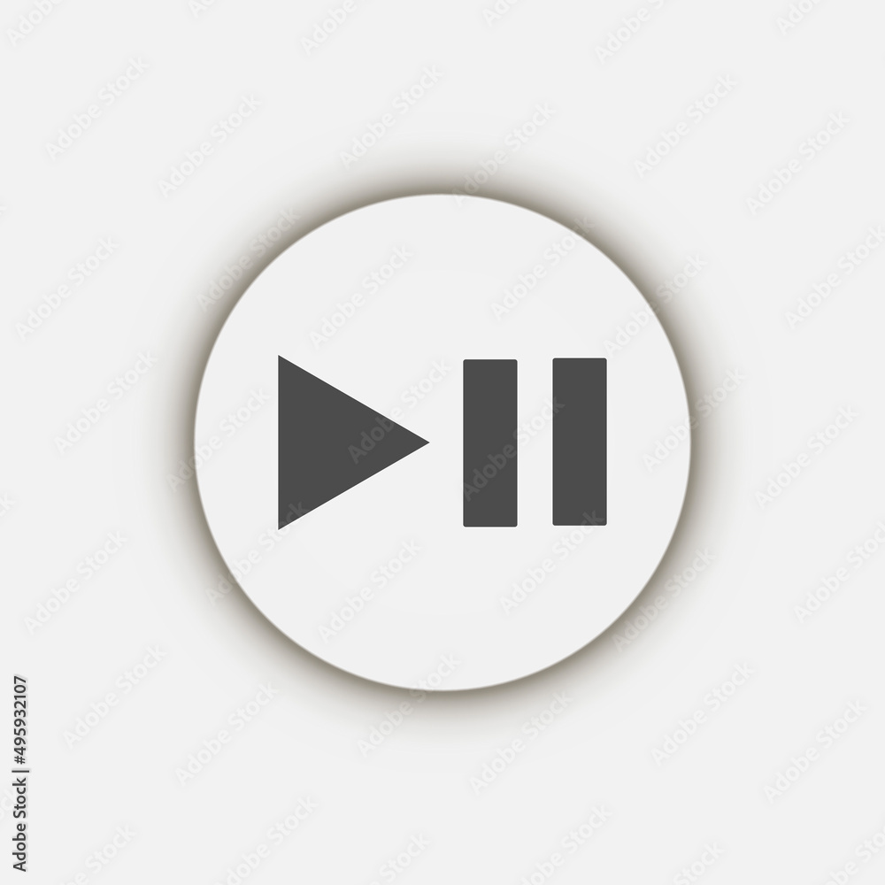 Grey play pause button, flat design style