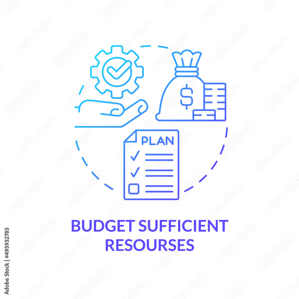Budget sufficient resources blue gradient concept icon. Principle of heritage conservation abstract idea thin line illustration. Isolated outline drawing. Myriad Pro-Bold font used