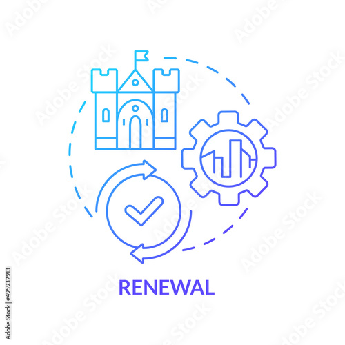 Renewal blue gradient concept icon. Unban integration. Cultural heritage preservation type abstract idea thin line illustration. Isolated outline drawing. Myriad Pro-Bold font used