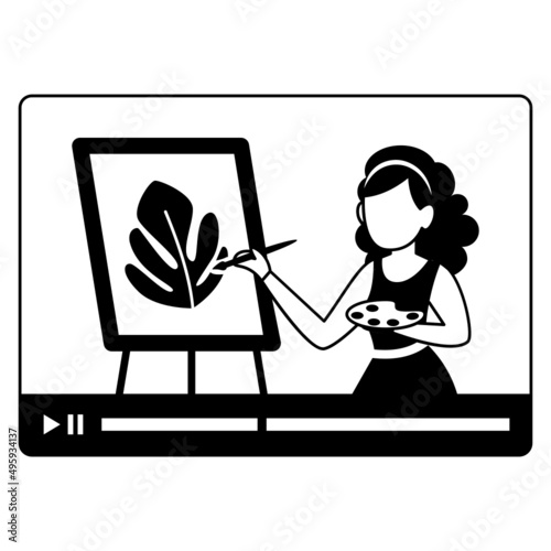 Creative Professional Vector Icon Design, Online video Training Symbol, E-Learning Sign, Virtual courses or Digital Academy Stock illustration, Fine Art Professional giving Tips on Webinar Concept