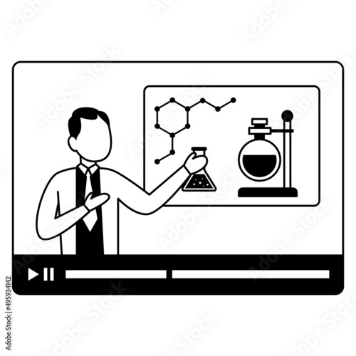 PHD doctor giving a lecture Vector Icon Design, Online video Training Symbol, E-Learning Sign, Virtual courses or Digital Academy Stock illustration, medical research scientist on Internet Concept photo