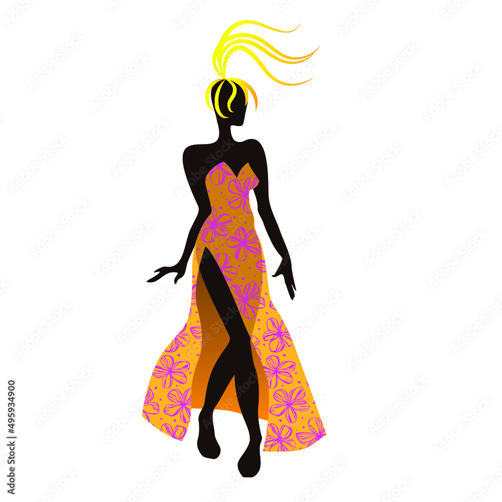 Figure of a woman model in a beautiful dress. Fashion illustration. Vector image. Figure of a woman model in a beautiful dress. Fashion illustration. Vector image.