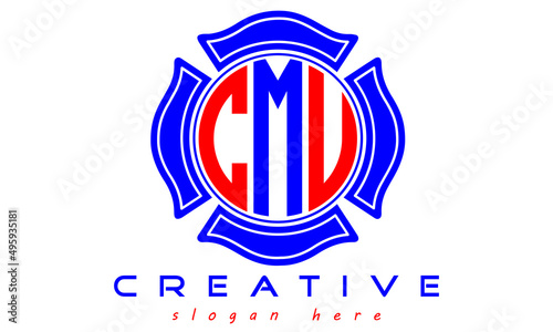 CMU three letters circle monogram initial geometric curves logo design, vector