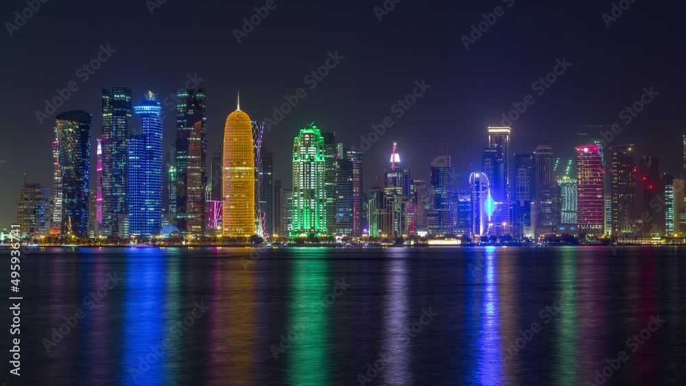 custom made wallpaper toronto digitalDoha downtown skyline day to night timelapse, Qatar, Middle East