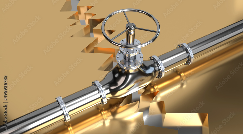 Gas pipeline and valve - 3D illustration