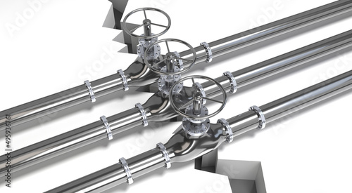 Gas pipelines and valves - 3D illustration photo