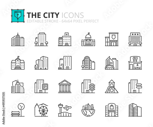 Simple set of outline icons about the city