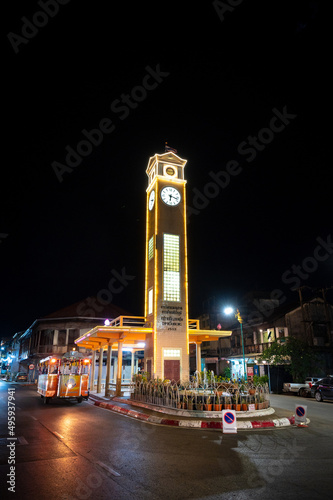 Nakhon Phanom,Thailand. December 04, 2021 : Vietnamese Memorial Clock Tower, historical landmark of Nakhon Phanom Province, Thailand. photo