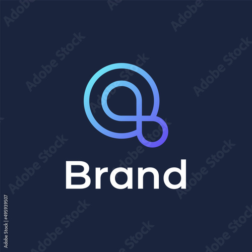 Initial Letter Q gradient color line art outline Logo.