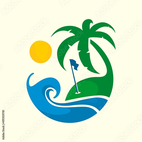 Beach and golf vector logo illustration