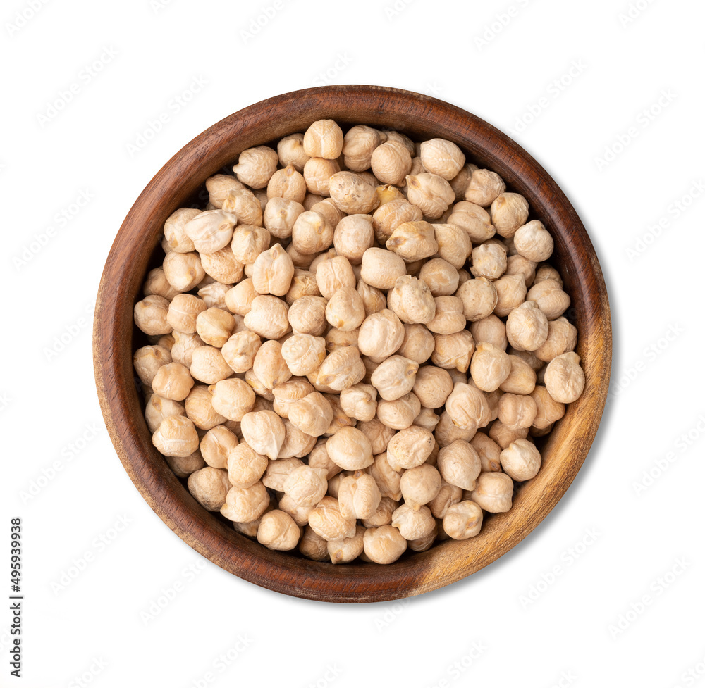 Raw chickpeas on a bowl isolated over white background Raw chickpeas on a bowl isolated over white background
