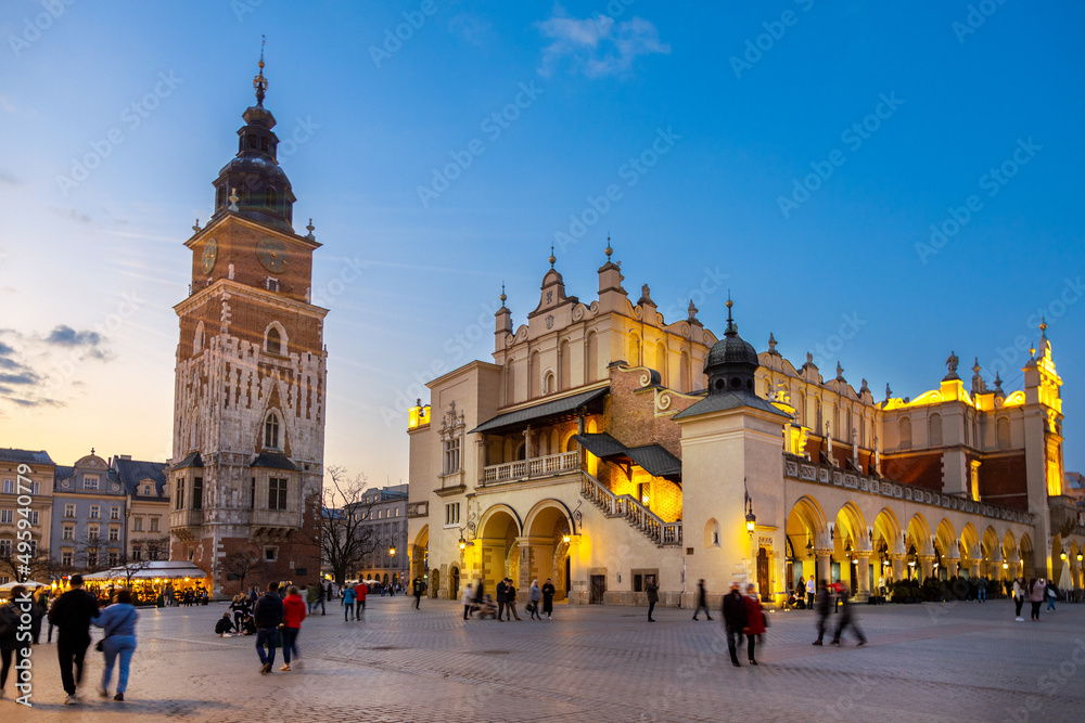 Cloth Hall Sukiennice and Town hall tower on Main square, Kraków, (UNESCO), Poland
