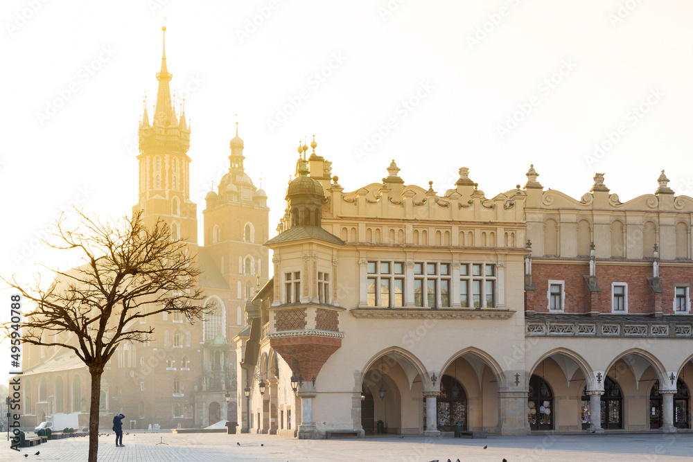 Cloth Hall and St. Mary's Basilica on the Main  square, Kraków, (UNESCO), Poland
