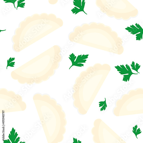 polish dumplings with parsley leaves seamless pattern- vector illustration
